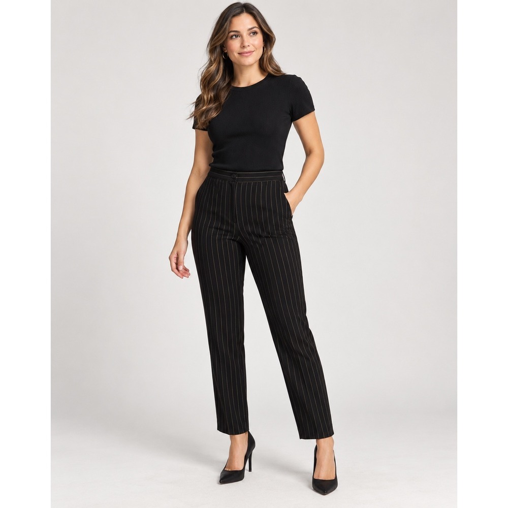 Bill Blass Black Gold Pinstripe Trousers 90s Office Siren Dark Academia Vintage